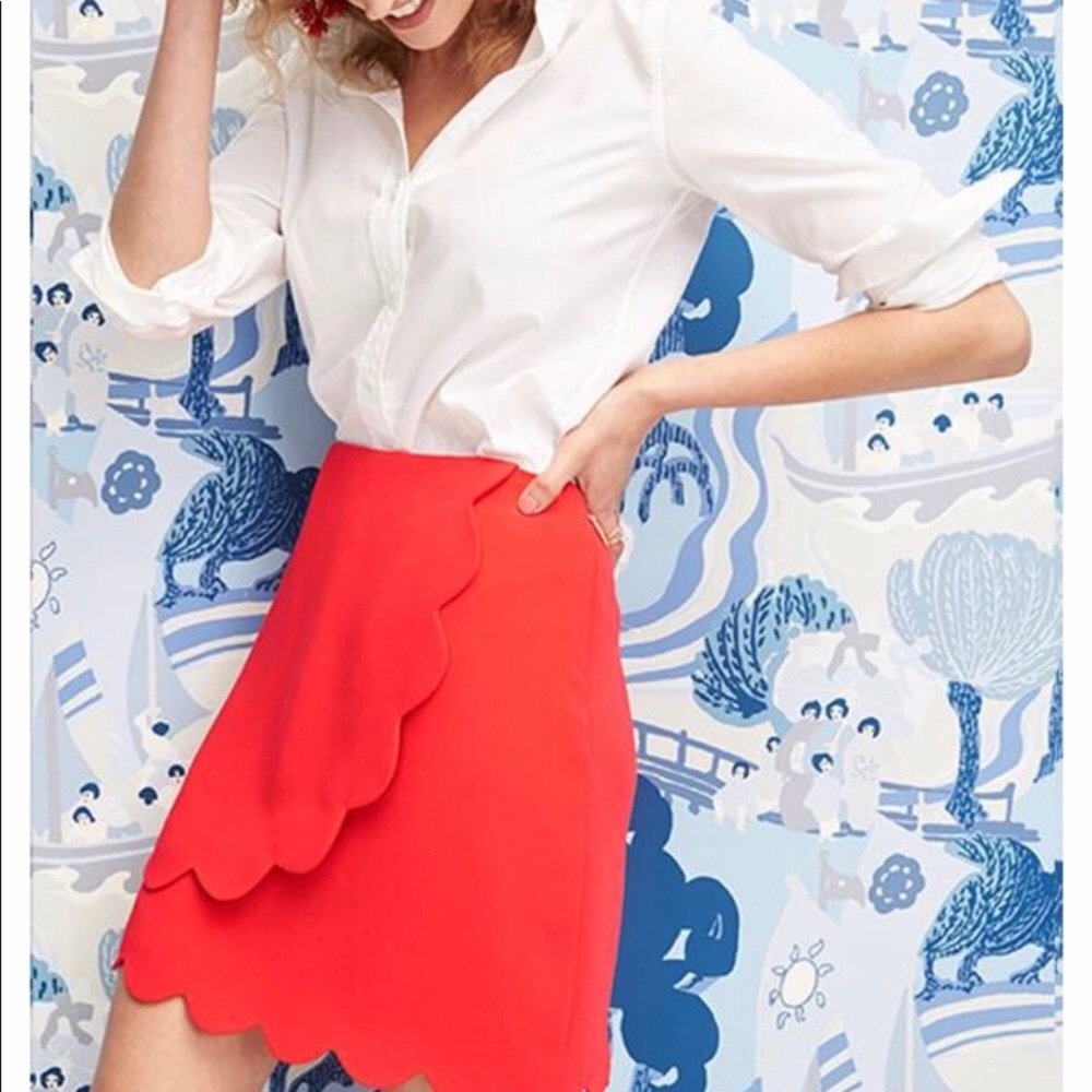 Draper James Red Scalloped Mini Skirt